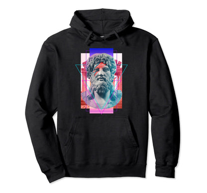 Vaporwave King Zues Statue Lightning Hoodie - Custom Art Print for Adults - T-Shirt, Sweatshirt, Hoodie