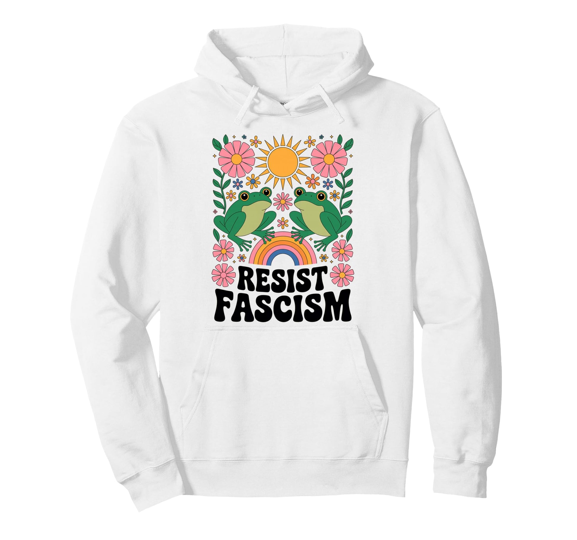Frog Resist Fascism Groovy Rainbow No Hoodie - Custom Art Print Men Women - T-Shirt, Sweatshirt, Hoodie
