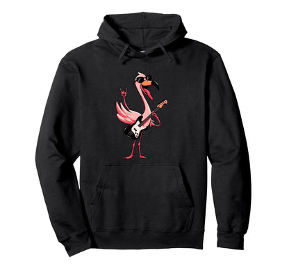 Funny Flamingo Rock Music Guitar Bird Hoodie - Aesthetic Graphic Unisex - T-Shirt, Sweatshirt, Hoodie