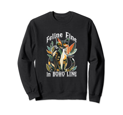 Feline Fine Boho Bohemian Cat Boho Sweatshirt - Custom Art Print for Adults - T-Shirt, Sweatshirt, Hoodie
