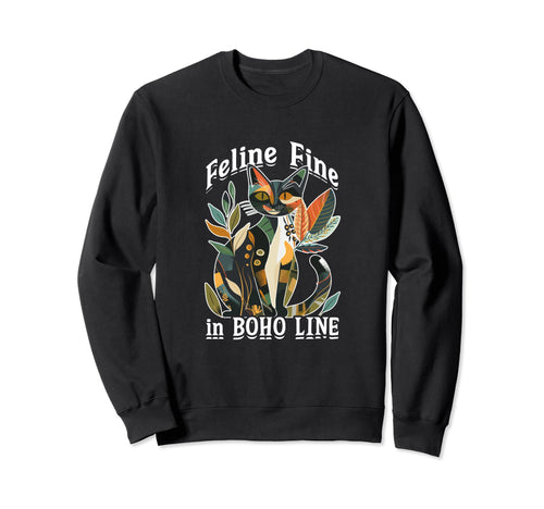Feline Fine Boho Bohemian Cat Boho Sweatshirt - Custom Art Print for Adults - T-Shirt, Sweatshirt, Hoodie