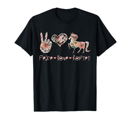 Funny Horse Lover Gifts Peace Love Horses T-Shirt - Minimalist Print Unisex - T-Shirt, Sweatshirt, Hoodie
