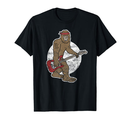 Sasquatch Bigfoot Guitar Rocknroll T-Shirt - Minimalist Print Unisex - T-Shirt, Sweatshirt, Hoodie
