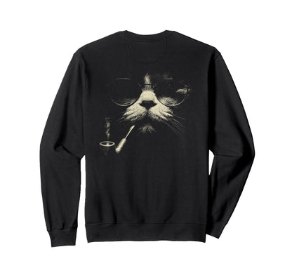 Tabby Cat Smoking Cigarette Grunge Sweatshirt - Minimalist Print Men Women - T-Shirt, Sweatshirt, Hoodie