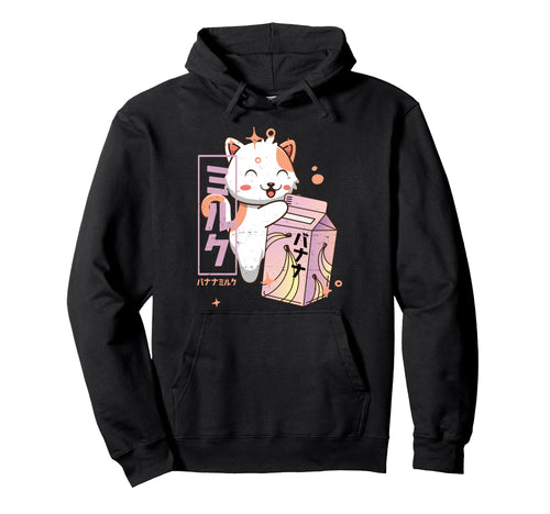 Kawaii Cat Banana Milk Shake Japanese Hoodie - Unique Graphic for Adults - T-Shirt, Sweatshirt, Hoodie