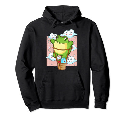 Kawaii Frog Hot Air Balloon Strawberry Milk Hoodie - Unique Graphic Unisex - T-Shirt, Sweatshirt, Hoodie
