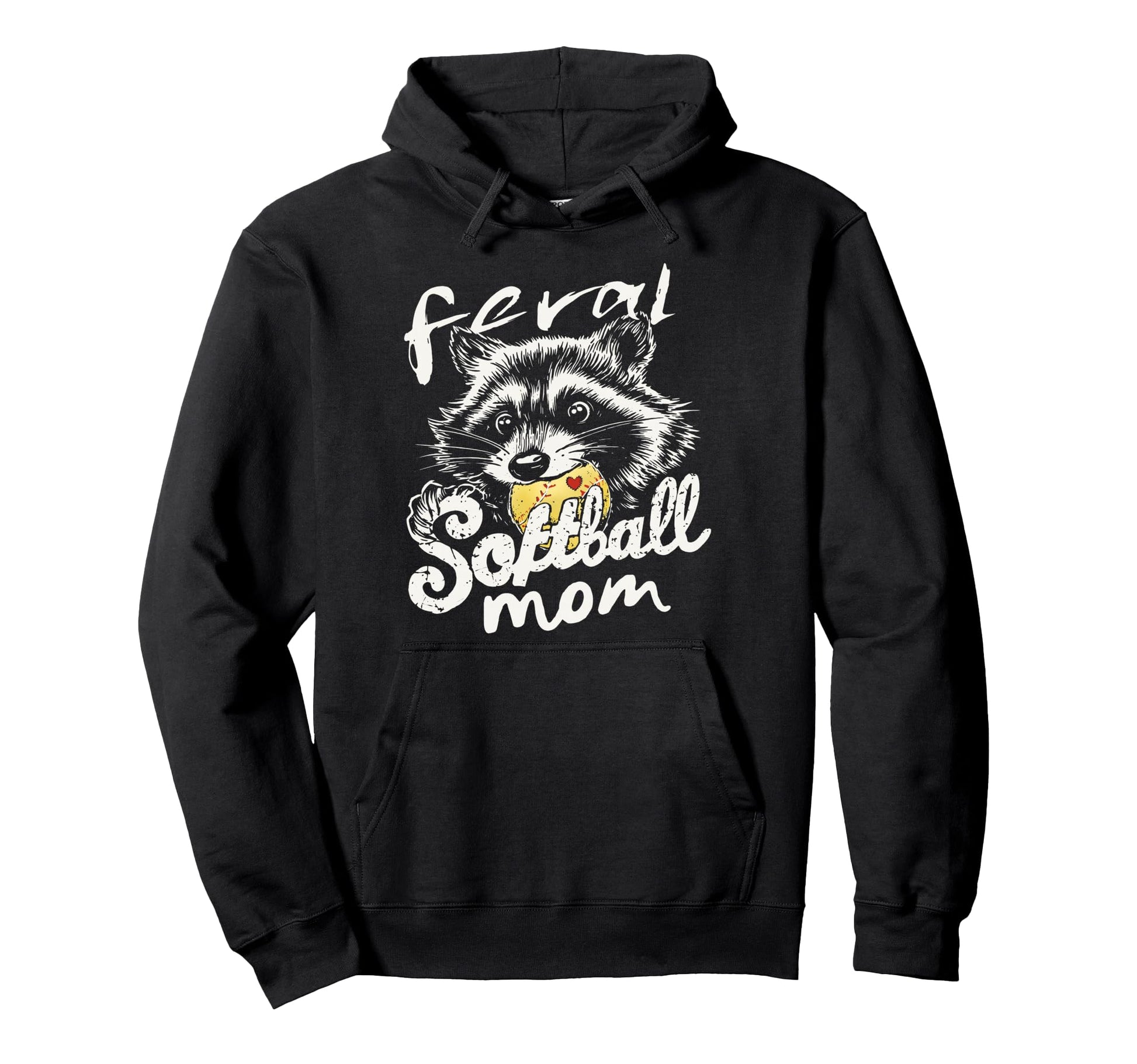 Feral Softball Mom Raccoon Mama Game Day Hoodie - Aesthetic Graphic Unisex - T-Shirt, Sweatshirt, Hoodie