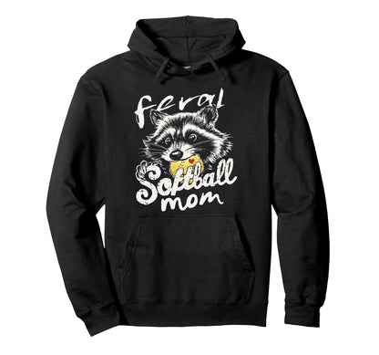 Feral Softball Mom Raccoon Mama Game Day Hoodie - Aesthetic Graphic Unisex - T-Shirt, Sweatshirt, Hoodie