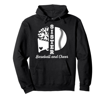 Baseball And Cheer Sister Cheerleading Hoodie - Graphic Print Men Women - T-Shirt, Sweatshirt, Hoodie