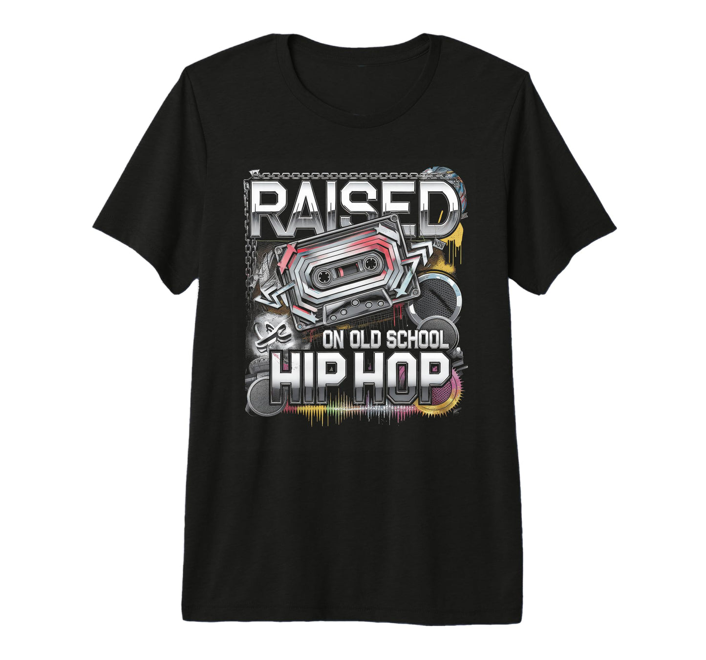 Raised Old School Hip Hop Cassette T-Shirt - Trendy Graphic Unisex - T-Shirt, Sweatshirt, Hoodie