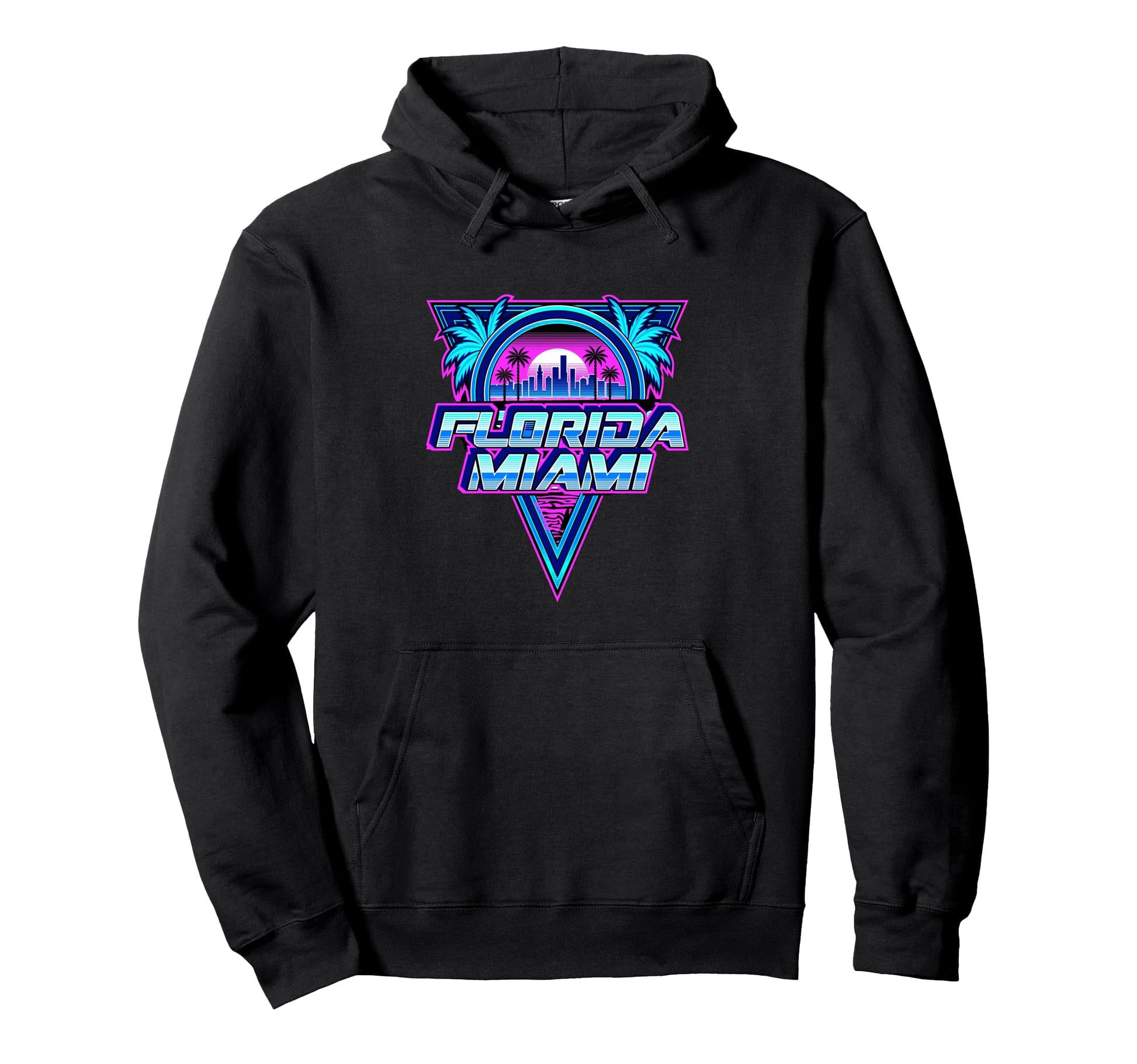 Miami Florida Skyline Vaporwave Hoodie - Aesthetic Graphic Men Women - T-Shirt, Sweatshirt, Hoodie