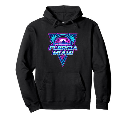 Miami Florida Skyline Vaporwave Hoodie - Aesthetic Graphic Men Women - T-Shirt, Sweatshirt, Hoodie