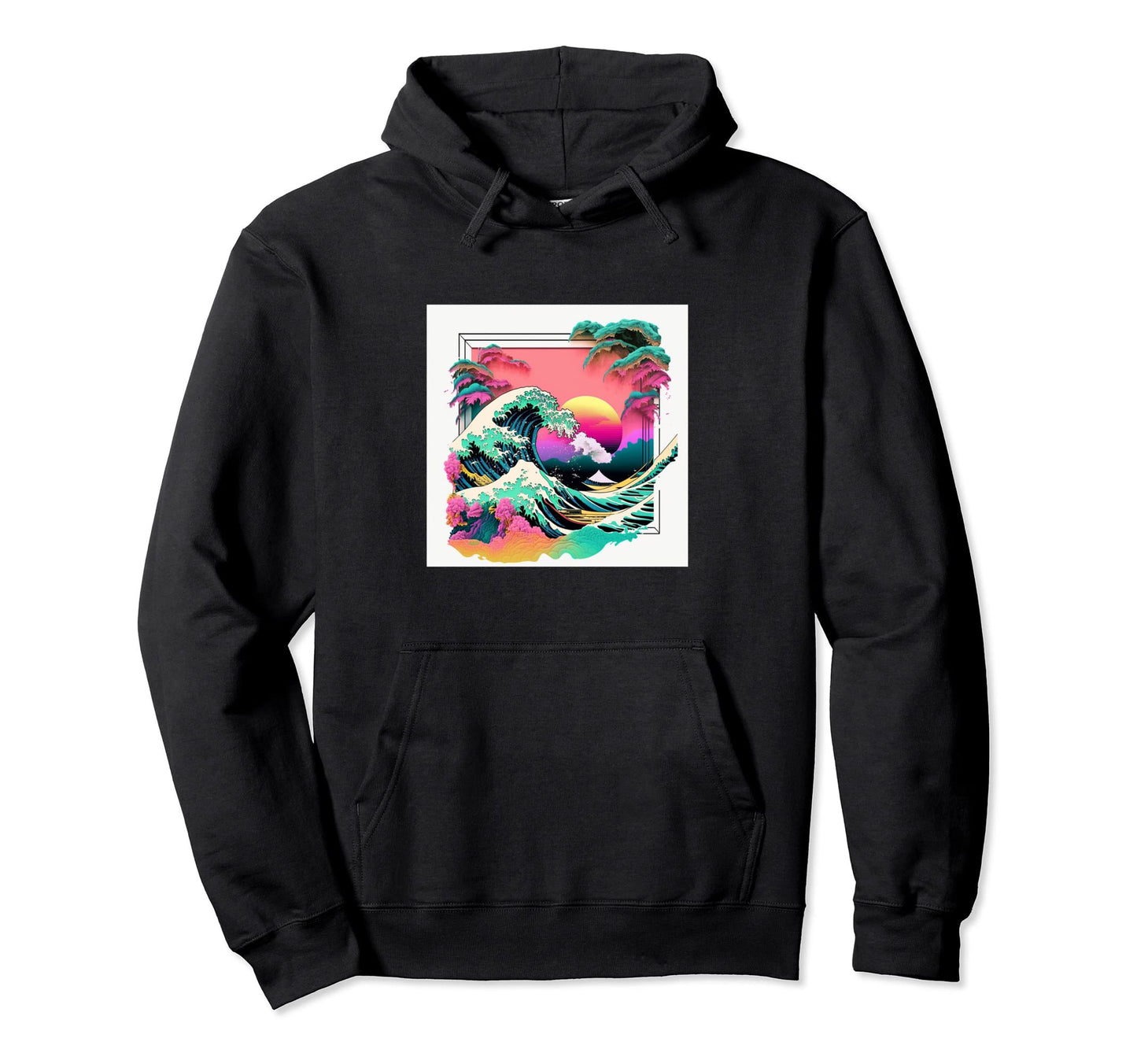 Vaperwave Aesthetic Glitch Great Wave Hoodie - Trendy Graphic Unisex - T-Shirt, Sweatshirt, Hoodie