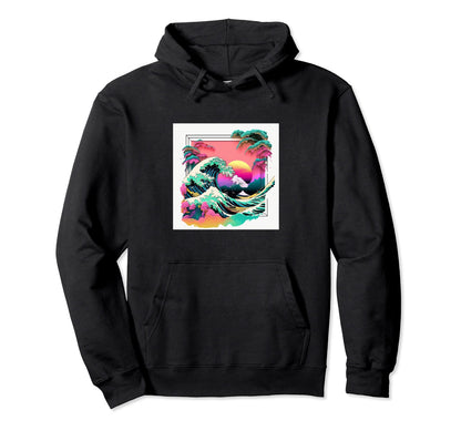 Vaperwave Aesthetic Glitch Great Wave Hoodie - Trendy Graphic Unisex - T-Shirt, Sweatshirt, Hoodie