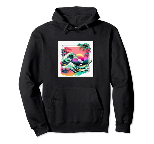 Vaperwave Aesthetic Glitch Great Wave Hoodie - Trendy Graphic Unisex - T-Shirt, Sweatshirt, Hoodie