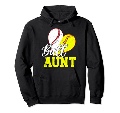 Ball Aunt Heart Softball Baseball Aunt Hoodie - Streetwear Style for Adults - T-Shirt, Sweatshirt, Hoodie