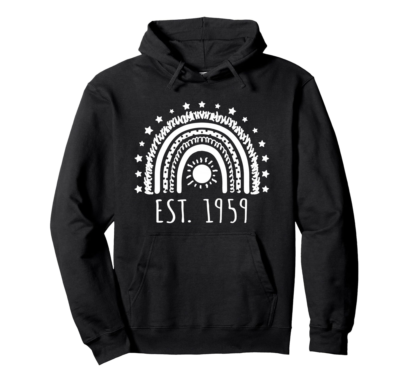 Est 1959 Rainbow Established 1959 Birthday Hoodie - Unique Graphic Unisex - T-Shirt, Sweatshirt, Hoodie