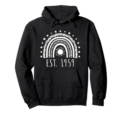 Est 1959 Rainbow Established 1959 Birthday Hoodie - Unique Graphic Unisex - T-Shirt, Sweatshirt, Hoodie