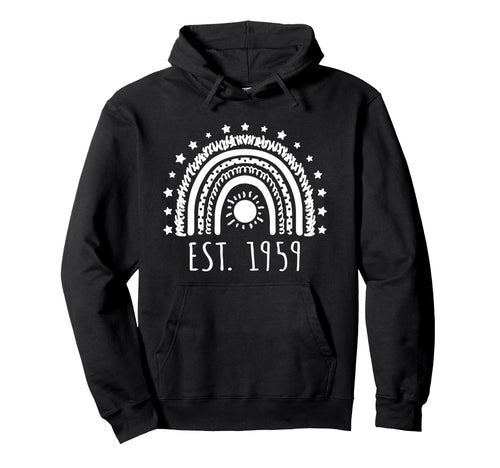 Est 1959 Rainbow Established 1959 Birthday Hoodie - Unique Graphic Unisex - T-Shirt, Sweatshirt, Hoodie
