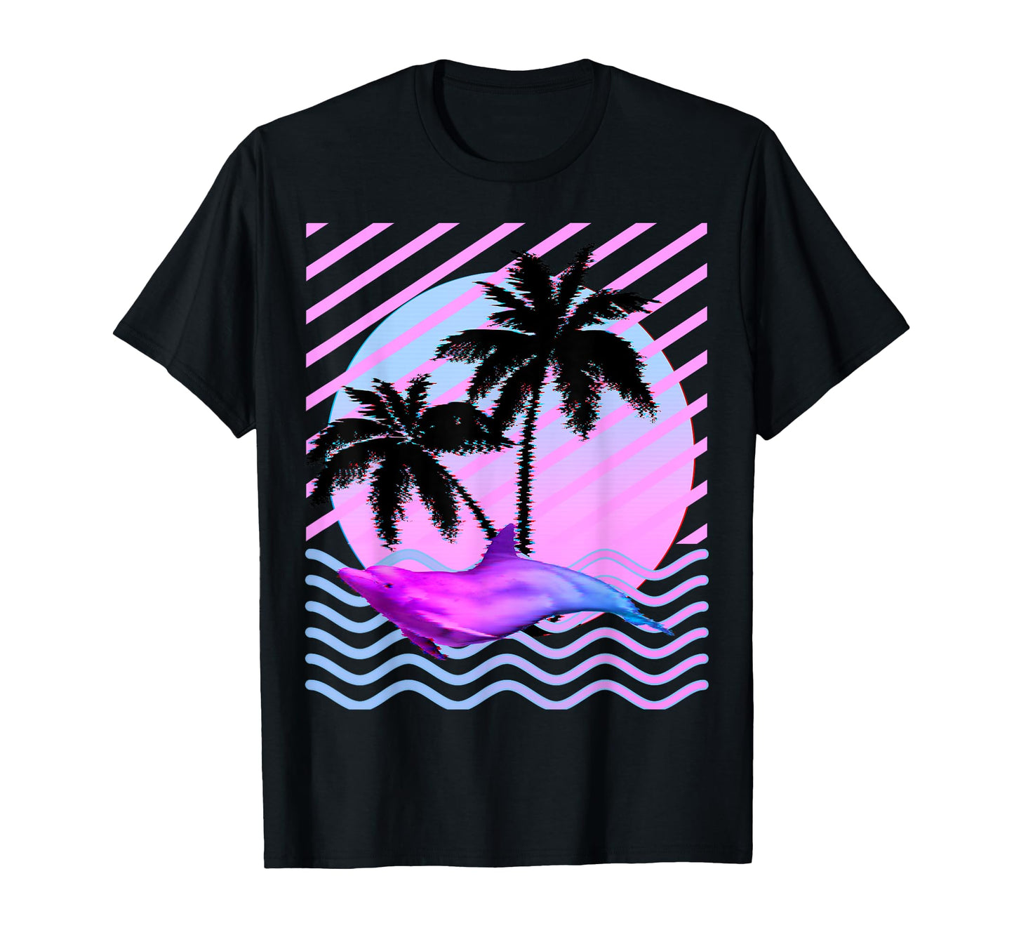 Palm Tree And Vaporwave Dolphin T-Shirt - Novelty Apparel Men Women - T-Shirt, Sweatshirt, Hoodie