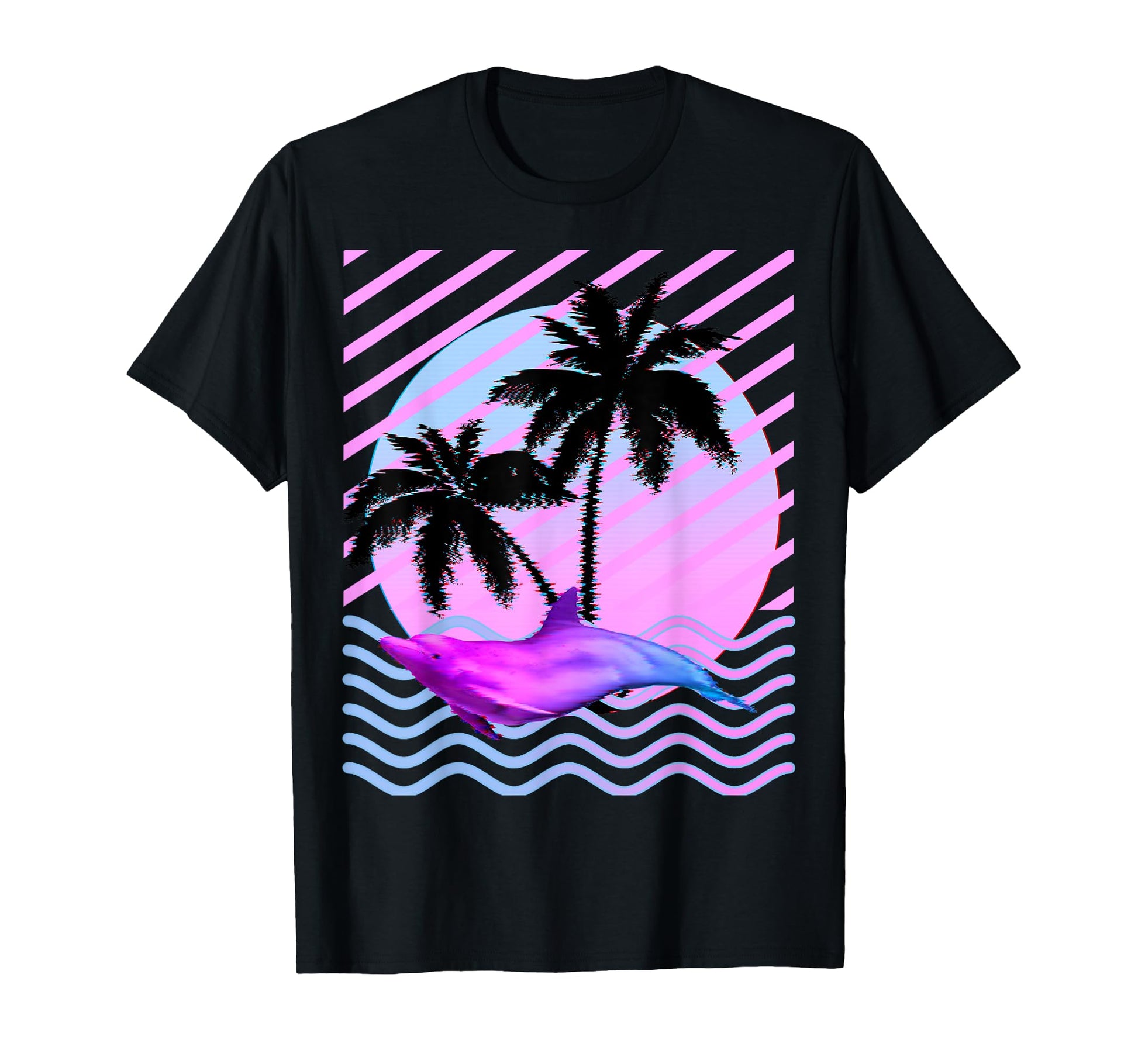 Palm Tree And Vaporwave Dolphin T-Shirt - Novelty Apparel Men Women - T-Shirt, Sweatshirt, Hoodie