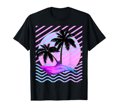 Palm Tree And Vaporwave Dolphin T-Shirt - Novelty Apparel Men Women - T-Shirt, Sweatshirt, Hoodie
