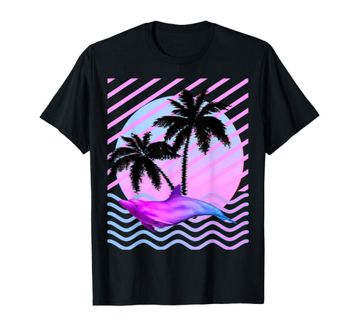 Palm Tree And Vaporwave Dolphin T-Shirt - Novelty Apparel Men Women - T-Shirt, Sweatshirt, Hoodie