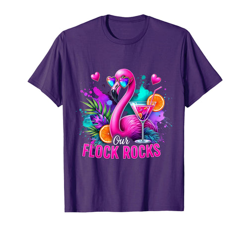 Our Flock Rocks Flamingo Summer T-Shirt - Fun Novelty Design Men Women - T-Shirt, Sweatshirt, Hoodie