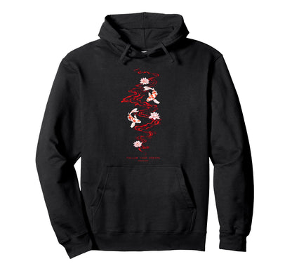 Koi Fish Path Japanese Vibes Hoodie - Aesthetic Graphic for Adults - T-Shirt, Sweatshirt, Hoodie