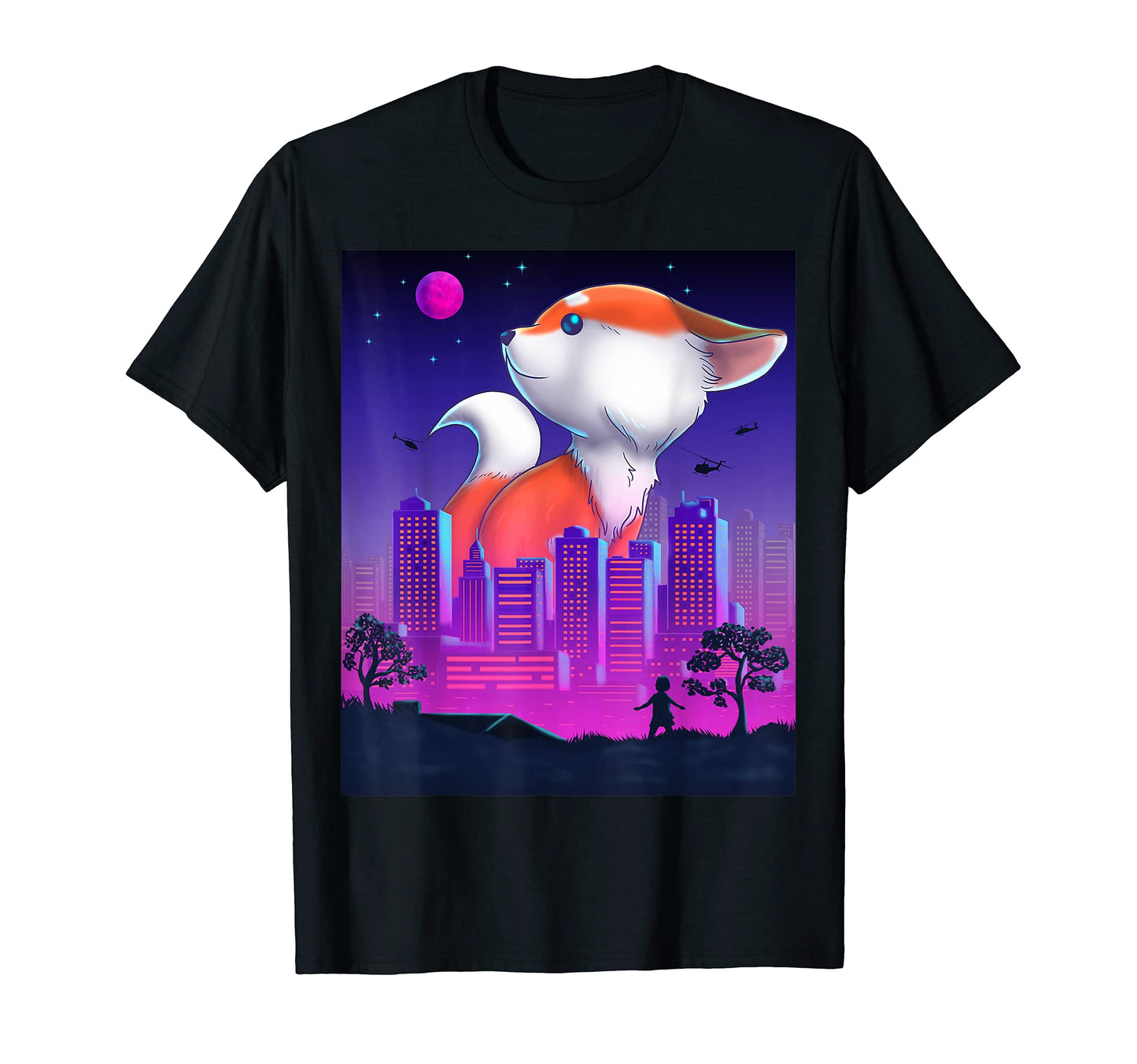 Giant Fox Kitsune Vaporwave T-Shirt - Streetwear Style for Adults - T-Shirt, Sweatshirt, Hoodie