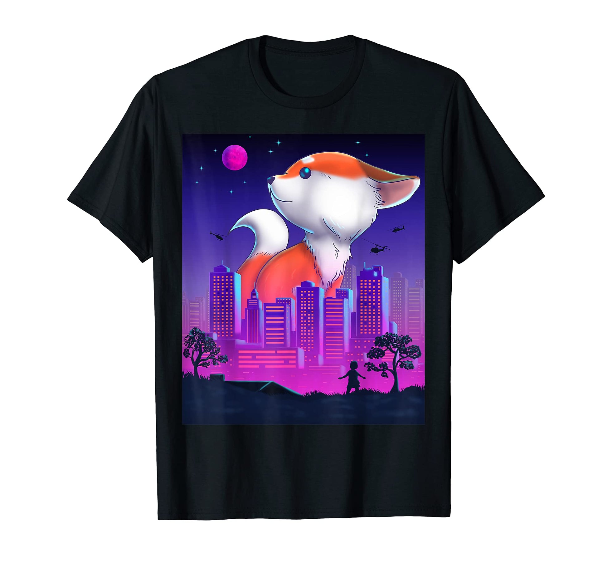 Giant Fox Kitsune Vaporwave T-Shirt - Streetwear Style for Adults - T-Shirt, Sweatshirt, Hoodie