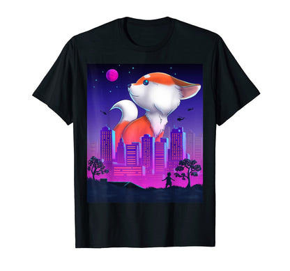 Giant Fox Kitsune Vaporwave T-Shirt - Streetwear Style for Adults - T-Shirt, Sweatshirt, Hoodie