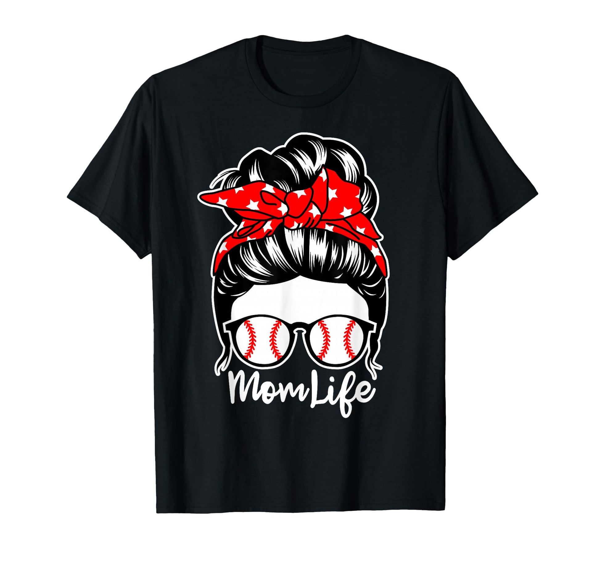 Mom Life Messy Bun Hair Baseball Player Mom T-Shirt - Trendy Graphic Unisex - T-Shirt, Sweatshirt, Hoodie