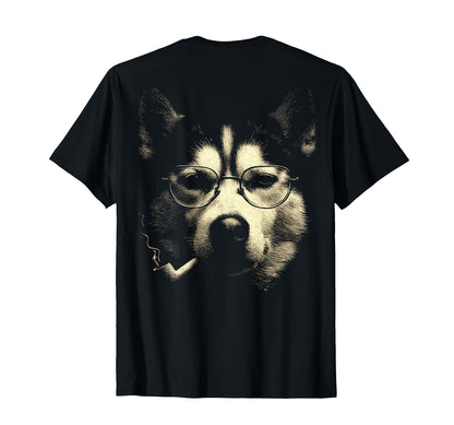 Siberian Husky Glasses Smoking Pipe T-Shirt - Aesthetic Graphic Unisex - T-Shirt, Sweatshirt, Hoodie