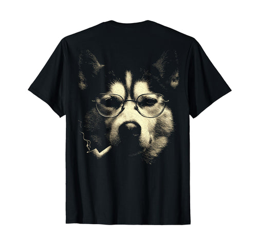 Siberian Husky Glasses Smoking Pipe T-Shirt - Aesthetic Graphic Unisex - T-Shirt, Sweatshirt, Hoodie