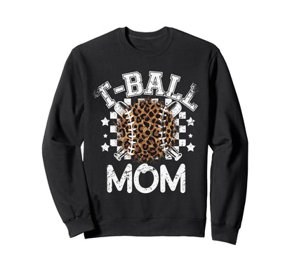 T Ball Teeball Mom Leopard Sweatshirt - Aesthetic Graphic Men Women - T-Shirt, Sweatshirt, Hoodie