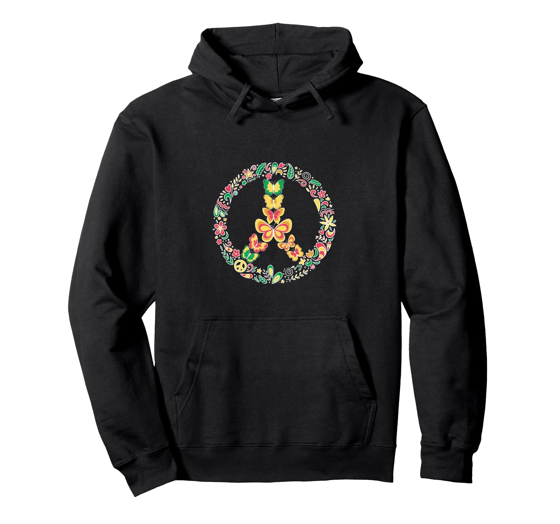 Peace Sign Butterflies Fowers Hippie Boho Hoodie - Trendy Graphic Unisex - T-Shirt, Sweatshirt, Hoodie