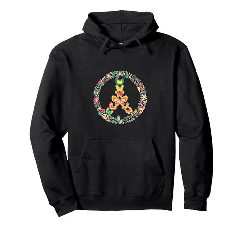 Peace Sign Butterflies Fowers Hippie Boho Hoodie - Trendy Graphic Unisex - T-Shirt, Sweatshirt, Hoodie