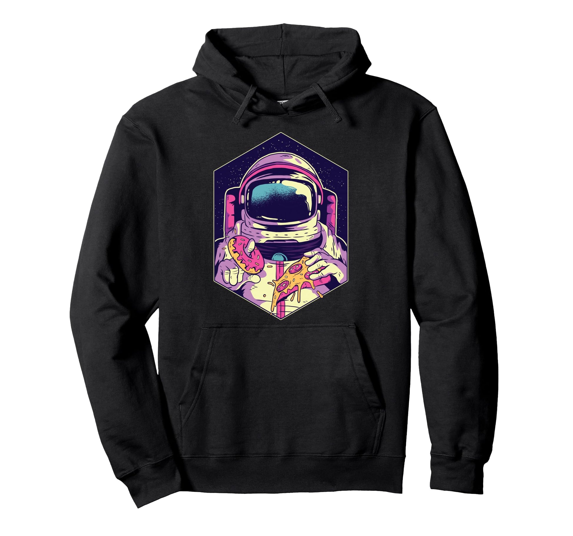 Vaporwave Space Donut Pizza Astronaut Hoodie - Graphic Print Men Women - T-Shirt, Sweatshirt, Hoodie