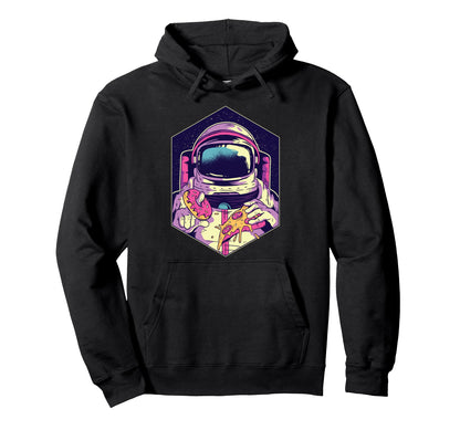 Vaporwave Space Donut Pizza Astronaut Hoodie - Graphic Print Men Women - T-Shirt, Sweatshirt, Hoodie