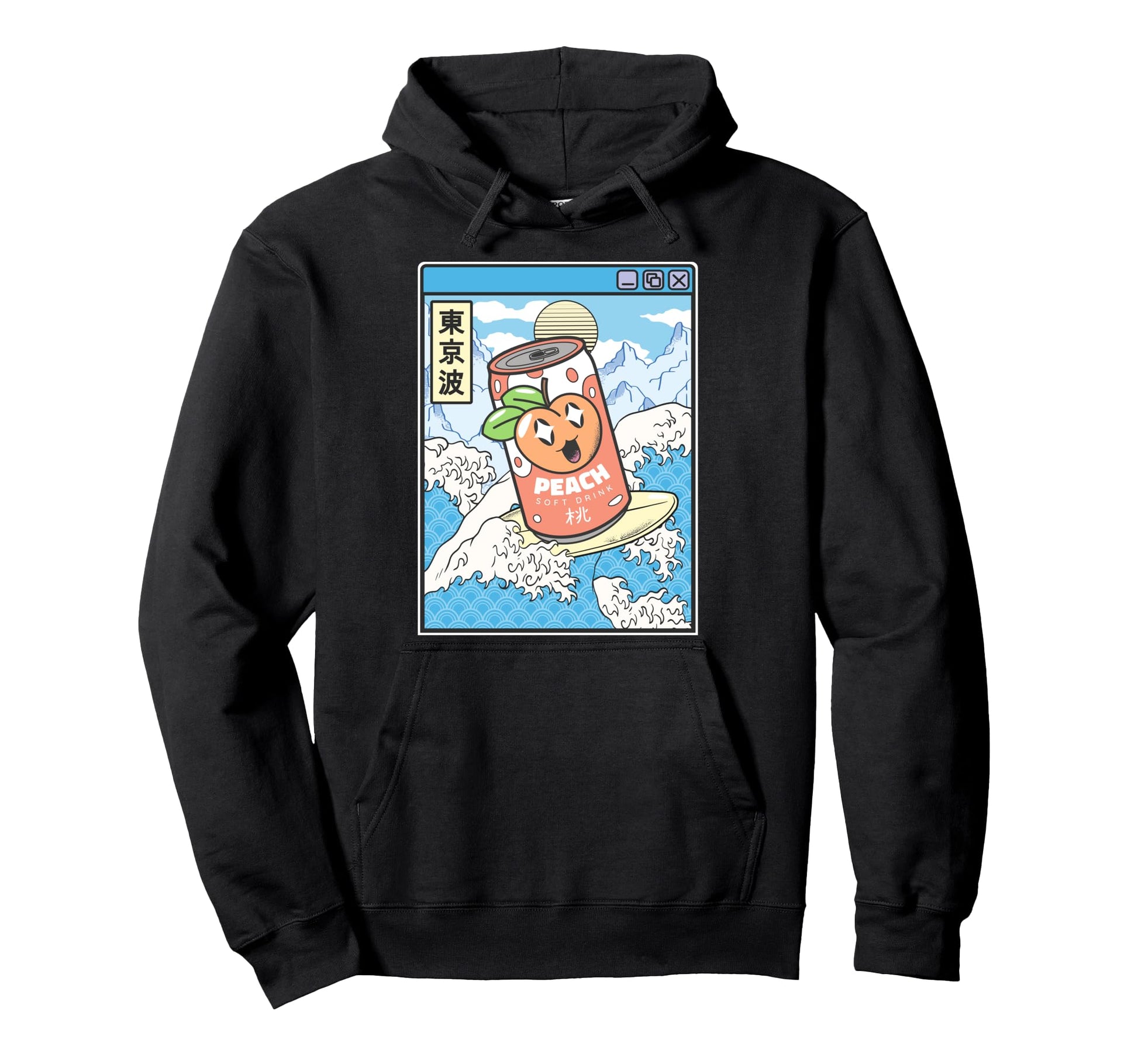 Surfing Peach Soda Japanese Waves Anime Hoodie - Minimalist Print Unisex - T-Shirt, Sweatshirt, Hoodie