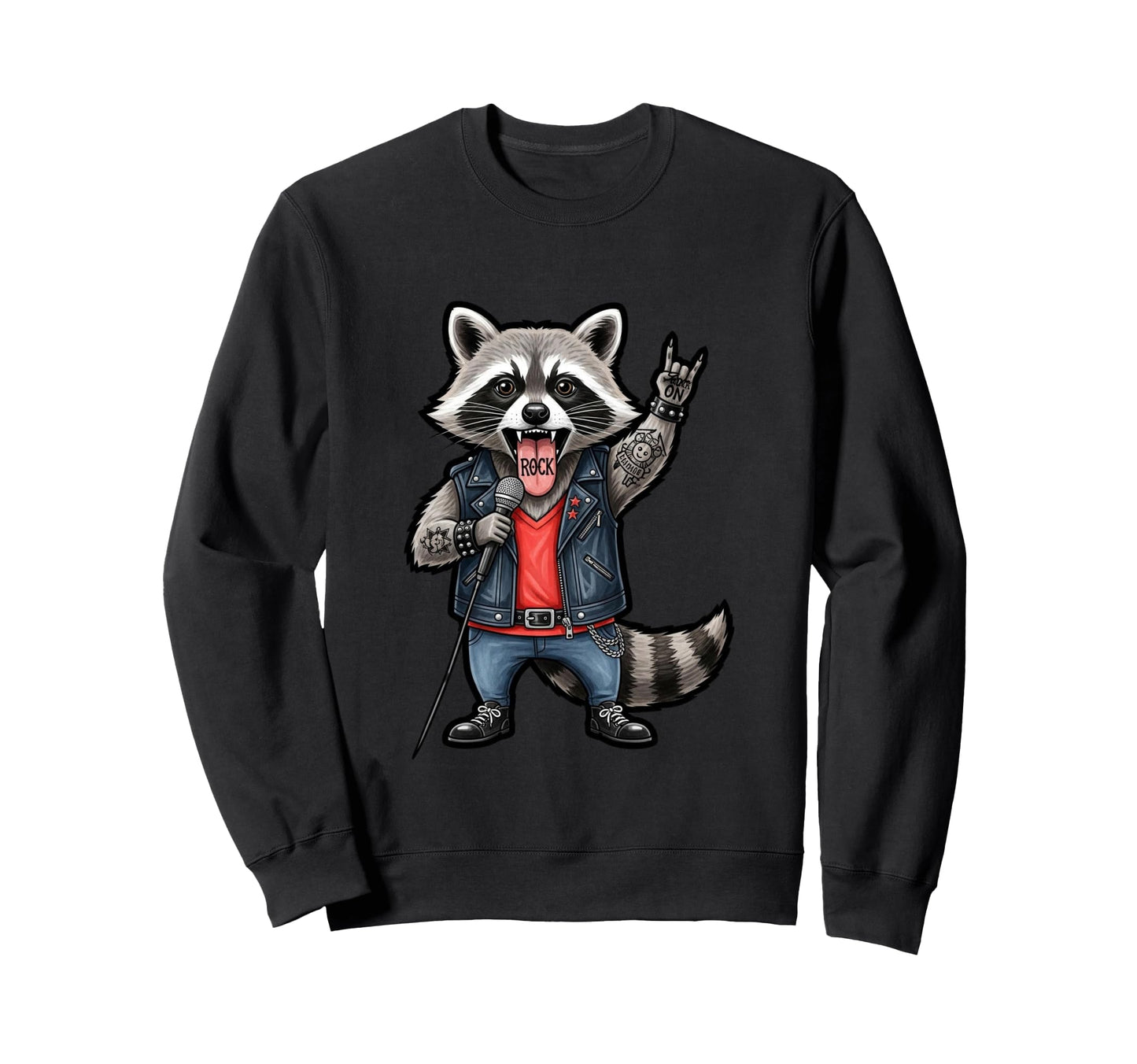 Funny Punk Raccoon Rock Fans Sweatshirt - Streetwear Style for Adults - T-Shirt, Sweatshirt, Hoodie