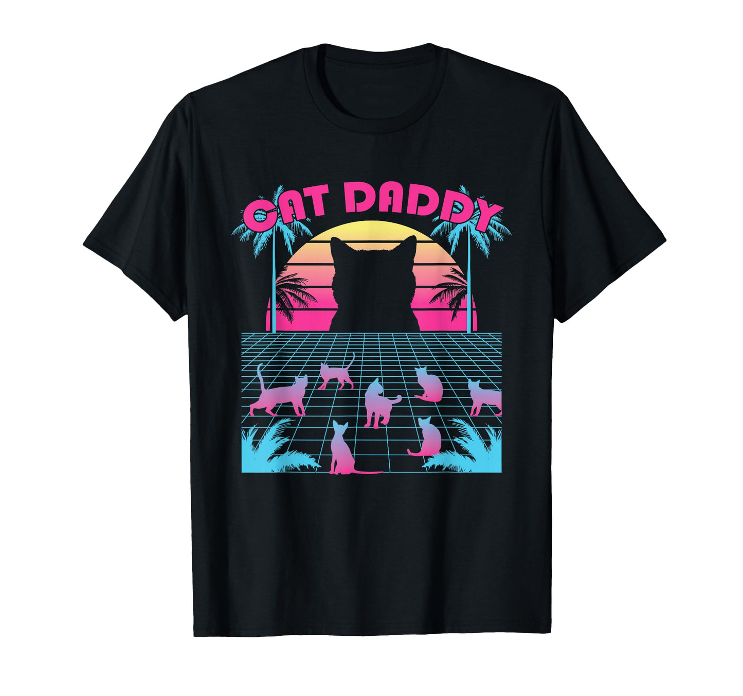 Vaporwave Sunset Aesthetic Cat Daddy T-Shirt - Graphic Print Men Women - T-Shirt, Sweatshirt, Hoodie