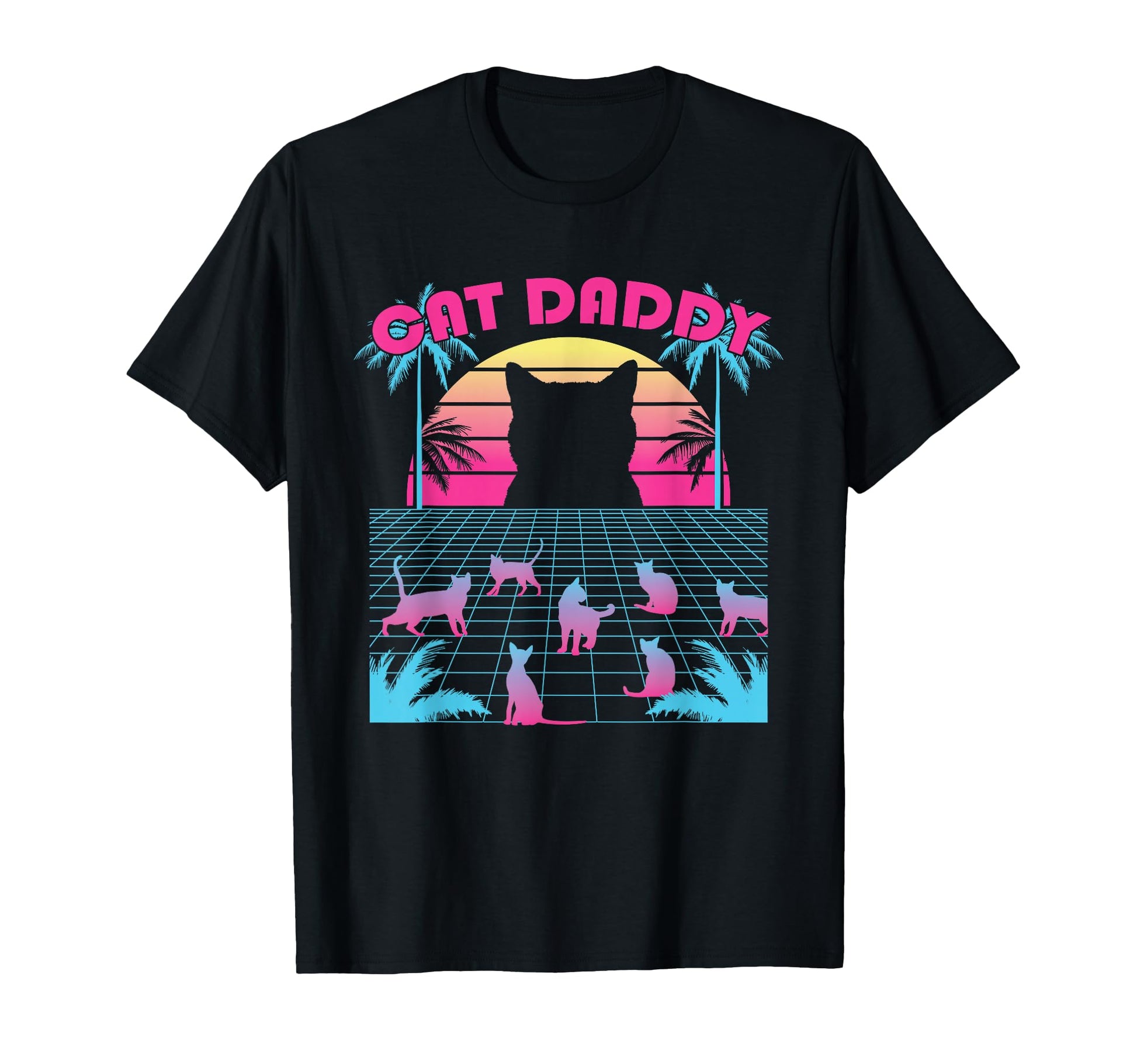 Vaporwave Sunset Aesthetic Cat Daddy T-Shirt - Graphic Print Men Women - T-Shirt, Sweatshirt, Hoodie