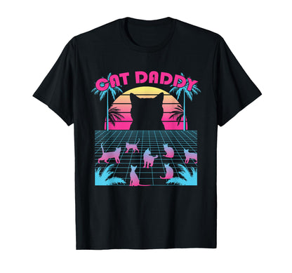 Vaporwave Sunset Aesthetic Cat Daddy T-Shirt - Graphic Print Men Women - T-Shirt, Sweatshirt, Hoodie