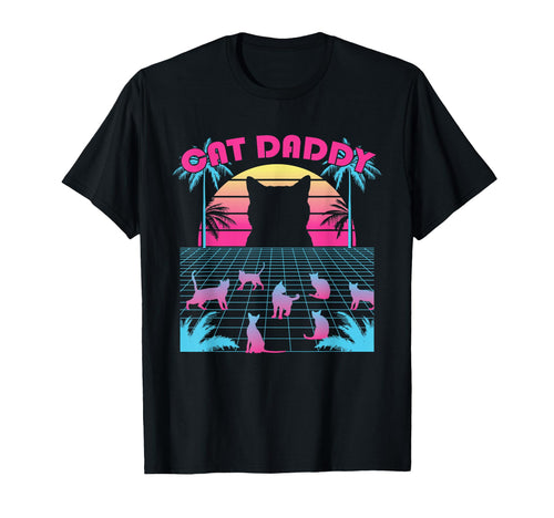 Vaporwave Sunset Aesthetic Cat Daddy T-Shirt - Graphic Print Men Women - T-Shirt, Sweatshirt, Hoodie