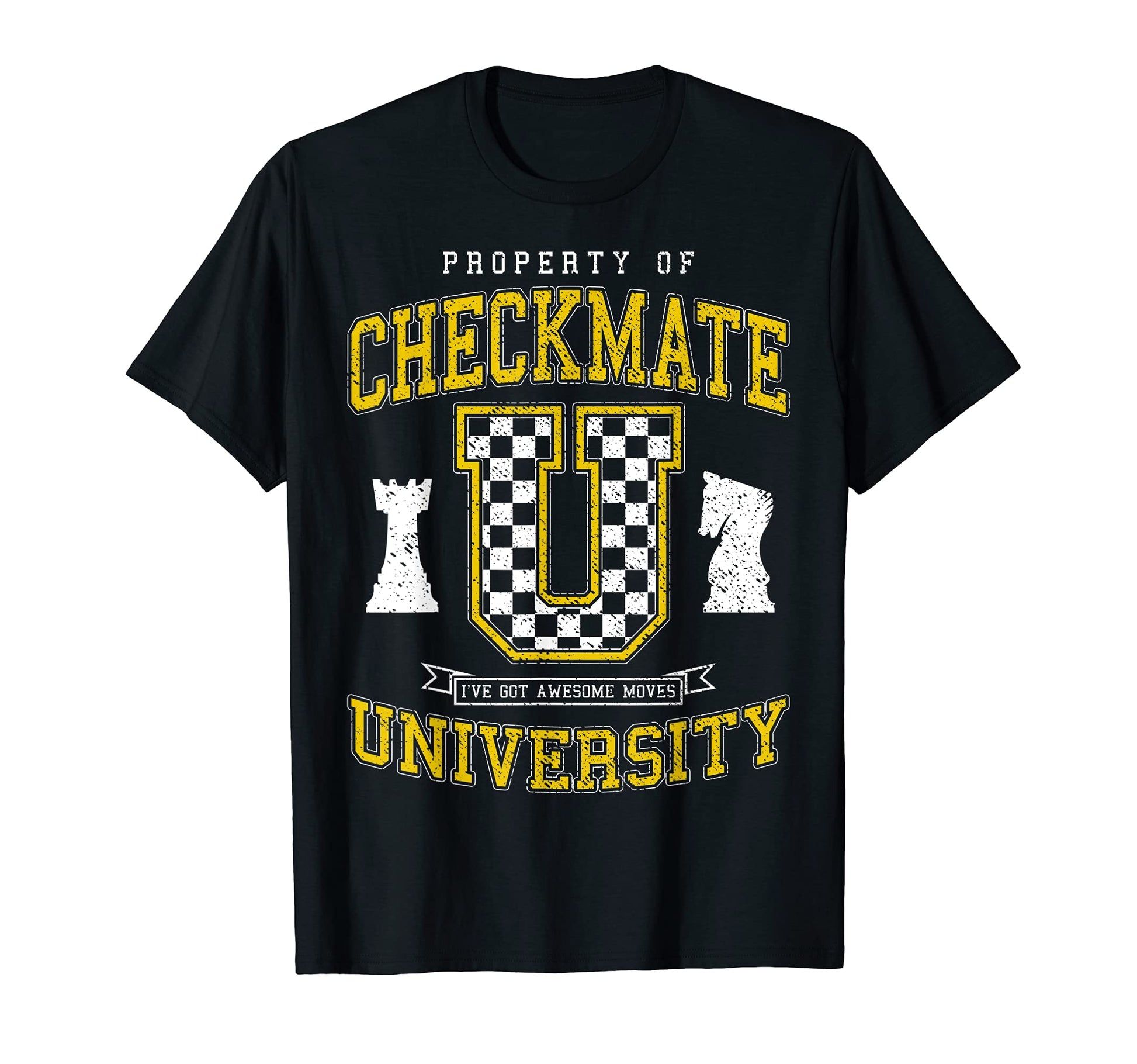 Checkmate University College Varsity T-Shirt - Novelty Apparel for Adults - T-Shirt, Sweatshirt, Hoodie
