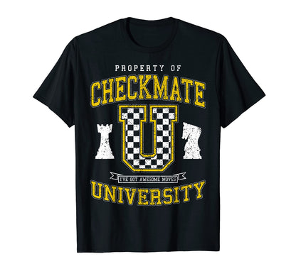 Checkmate University College Varsity T-Shirt - Novelty Apparel for Adults - T-Shirt, Sweatshirt, Hoodie