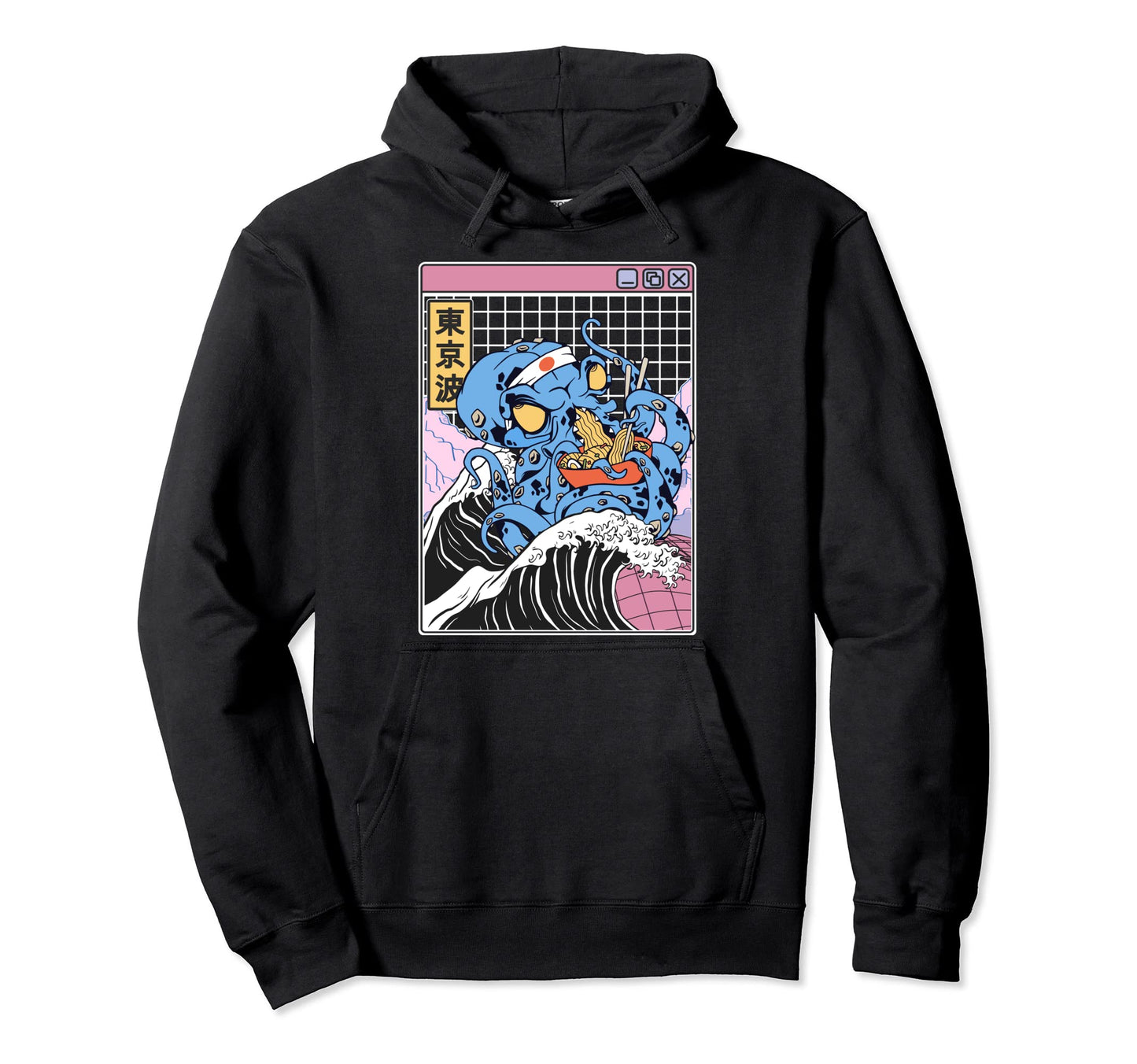 Kanagawa Wave Octopus Anime Vaporwave Hoodie - Minimalist Print Men Women - T-Shirt, Sweatshirt, Hoodie