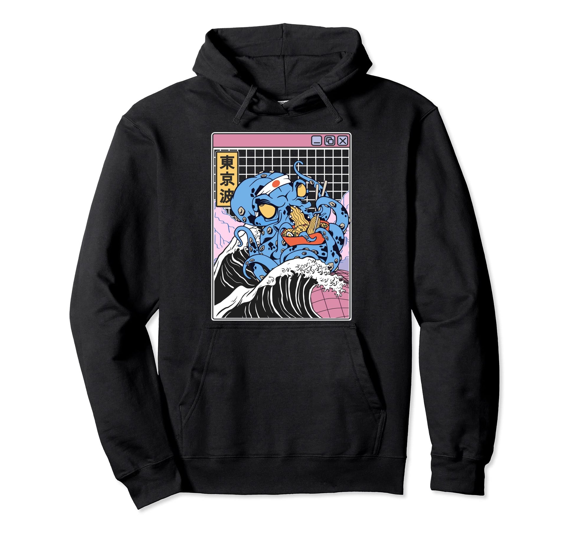 Kanagawa Wave Octopus Anime Vaporwave Hoodie - Minimalist Print Men Women - T-Shirt, Sweatshirt, Hoodie
